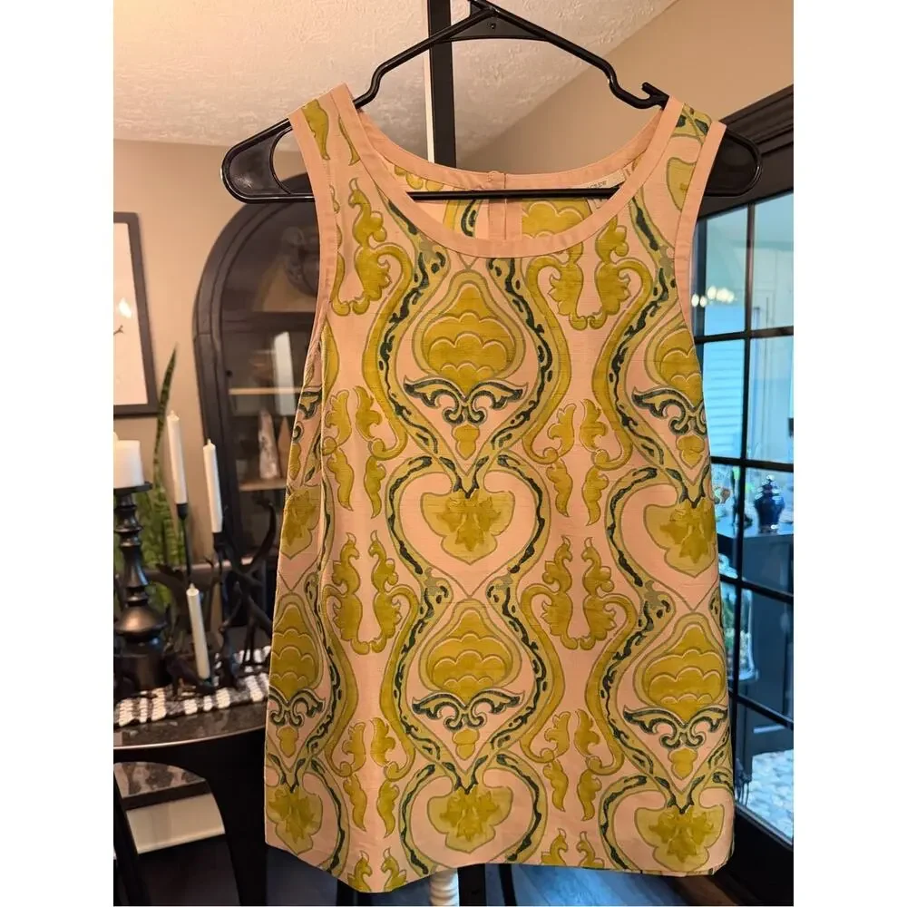 J. Crew Silk Filagree Shell, a vintage-style sleeveless Tank Top damask Size 8